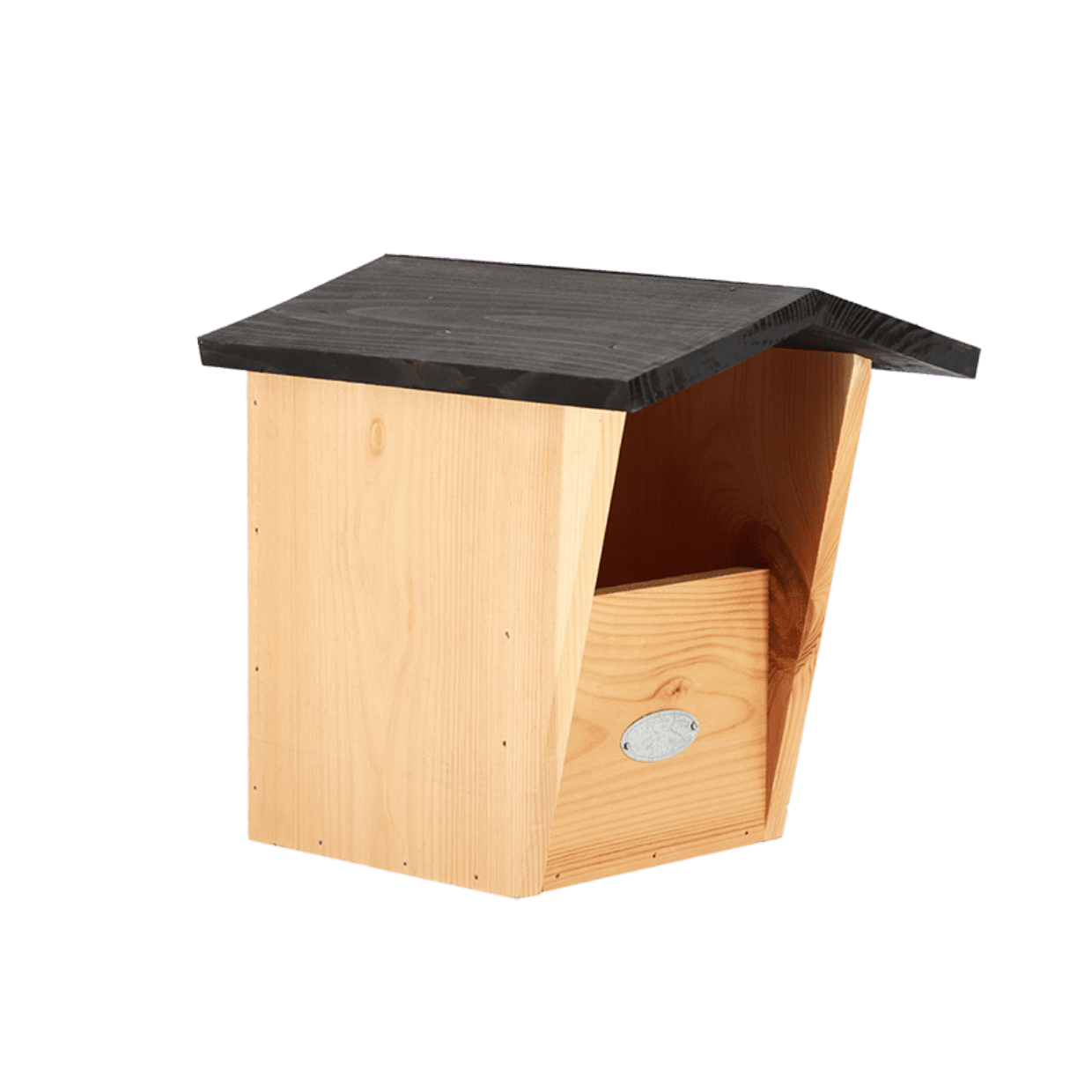 Houten vogelhuisje met zwart dak voor roodborstjes