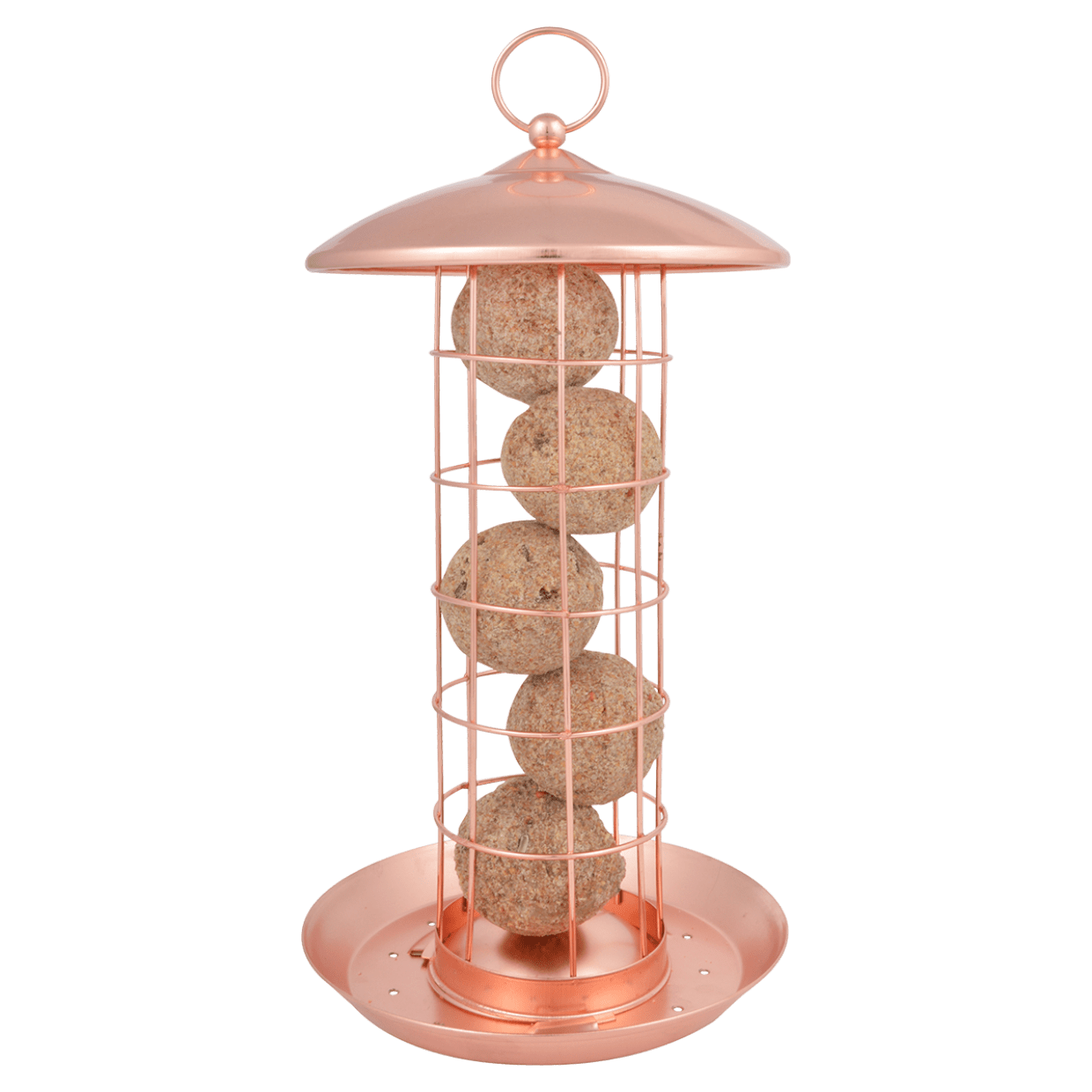 vetbolhouder met vetbollen in koperkleurige houder.