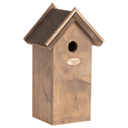 Houten vogelhuisje nestkast Rosa met schuin dak en opening vogelhuisjes.